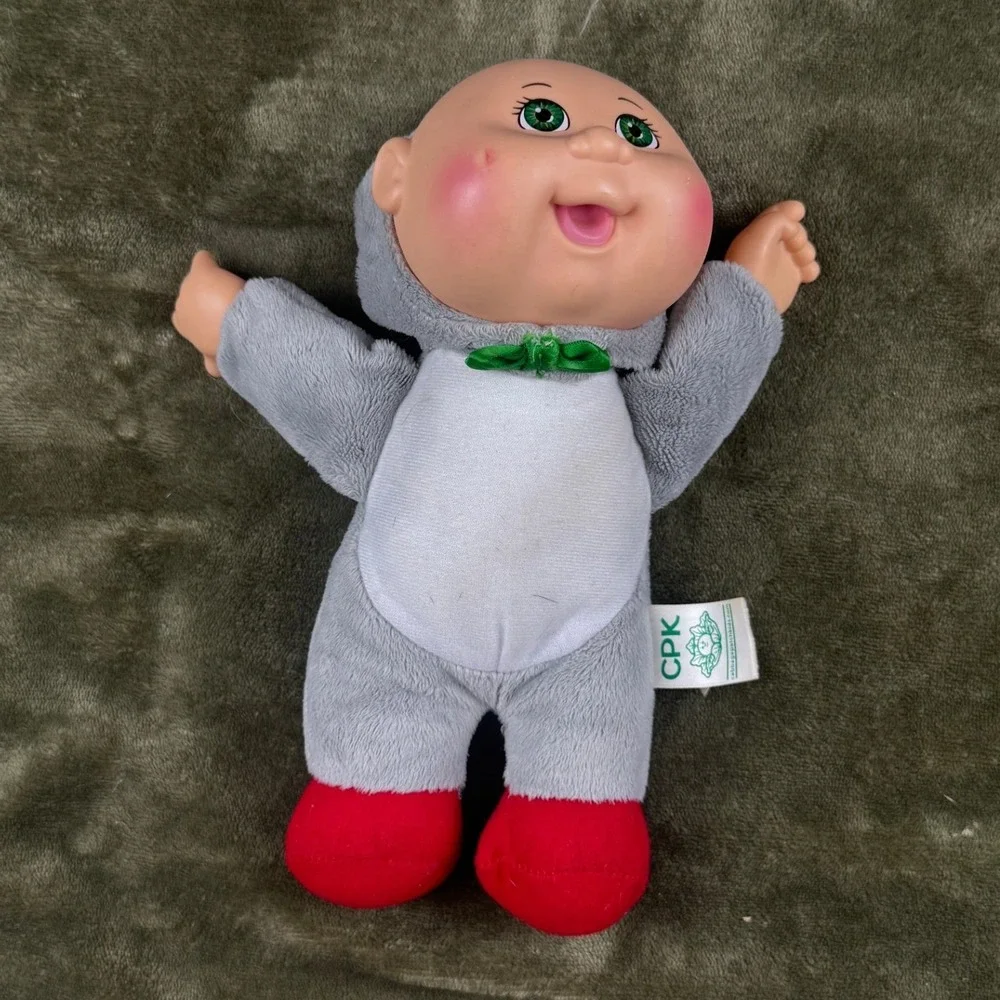 Vintage Cabbage Patch Kids Cuties Penguin Plush Doll Grey Red Green Eyes 9in CPK